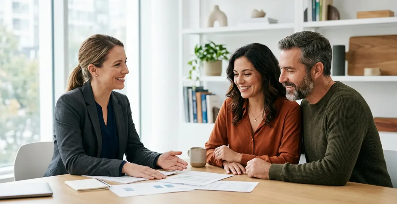 Conseiller en rénovation accueillant un couple pour une consultation personnalisée sur leur projet de rénovation énergétique