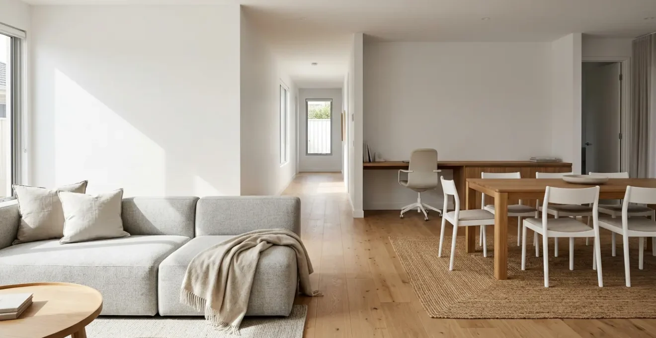 Intérieur familial chaleureux avec espaces modulables et circulation fluide
