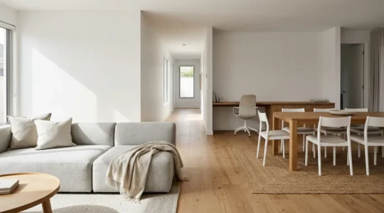 Intérieur familial chaleureux avec espaces modulables et circulation fluide
