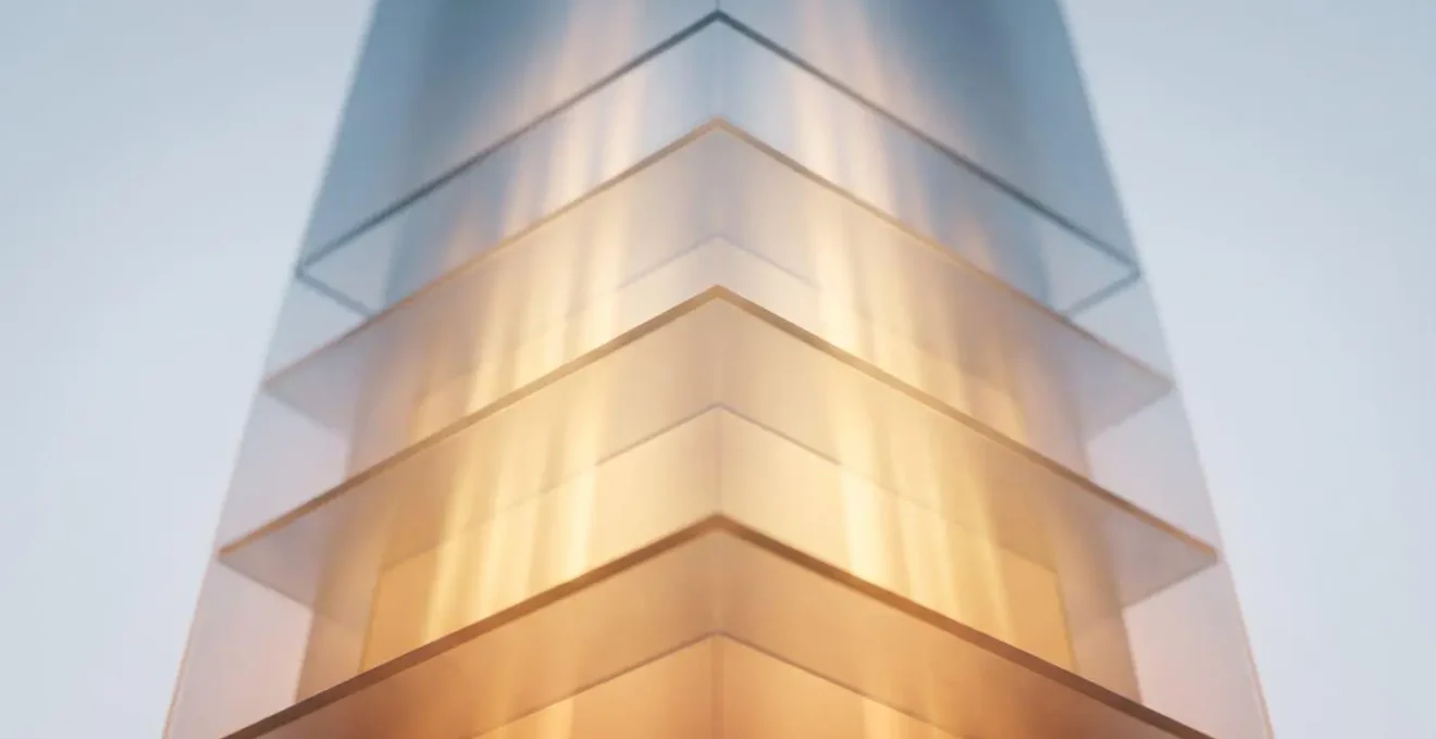 Représentation symbolique de la chaleur s'échappant vers le haut à travers une structure architecturale minimaliste