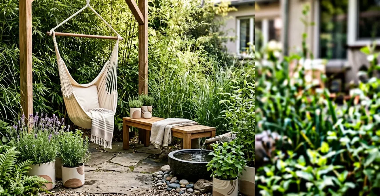 Coin détente extérieur aménagé avec soin pour un espace de relaxation personnel