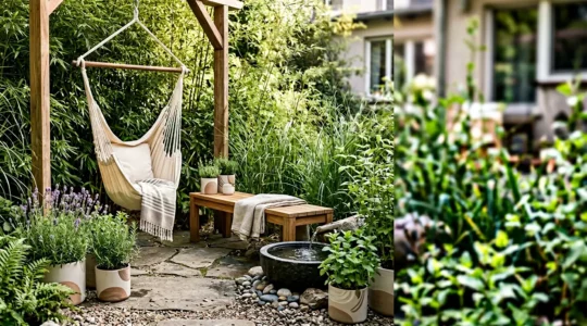 Coin détente extérieur aménagé avec soin pour un espace de relaxation personnel