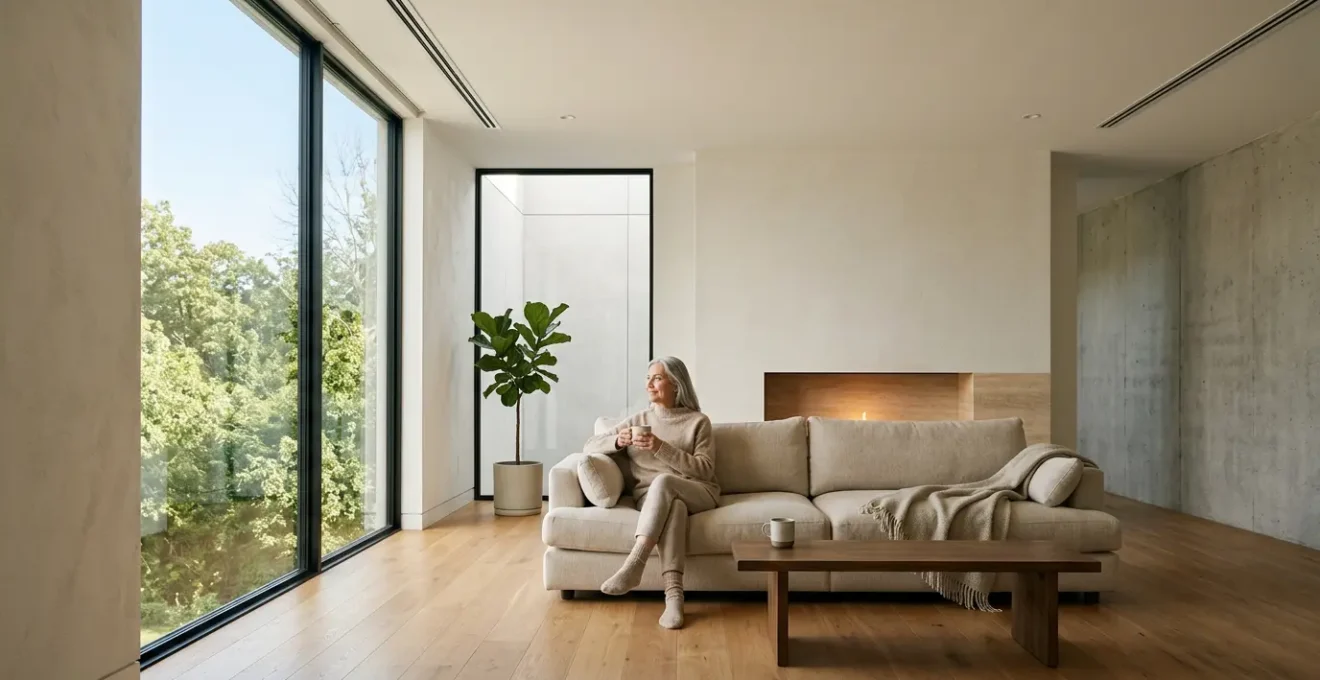Intérieur de maison moderne avec température stable et confortable en toutes saisons