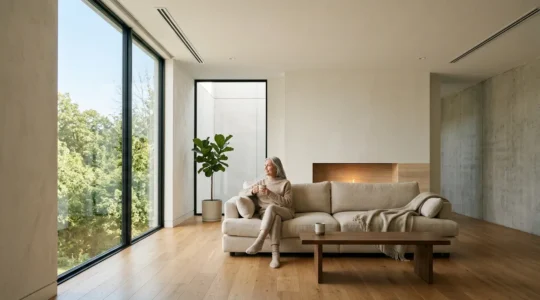 Intérieur de maison moderne avec température stable et confortable en toutes saisons