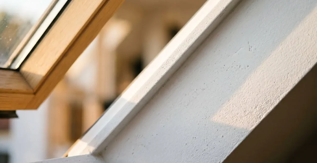 Vue rapprochée d'un ébrasement évasé de fenêtre de toit montrant la diffusion optimale de la lumière naturelle