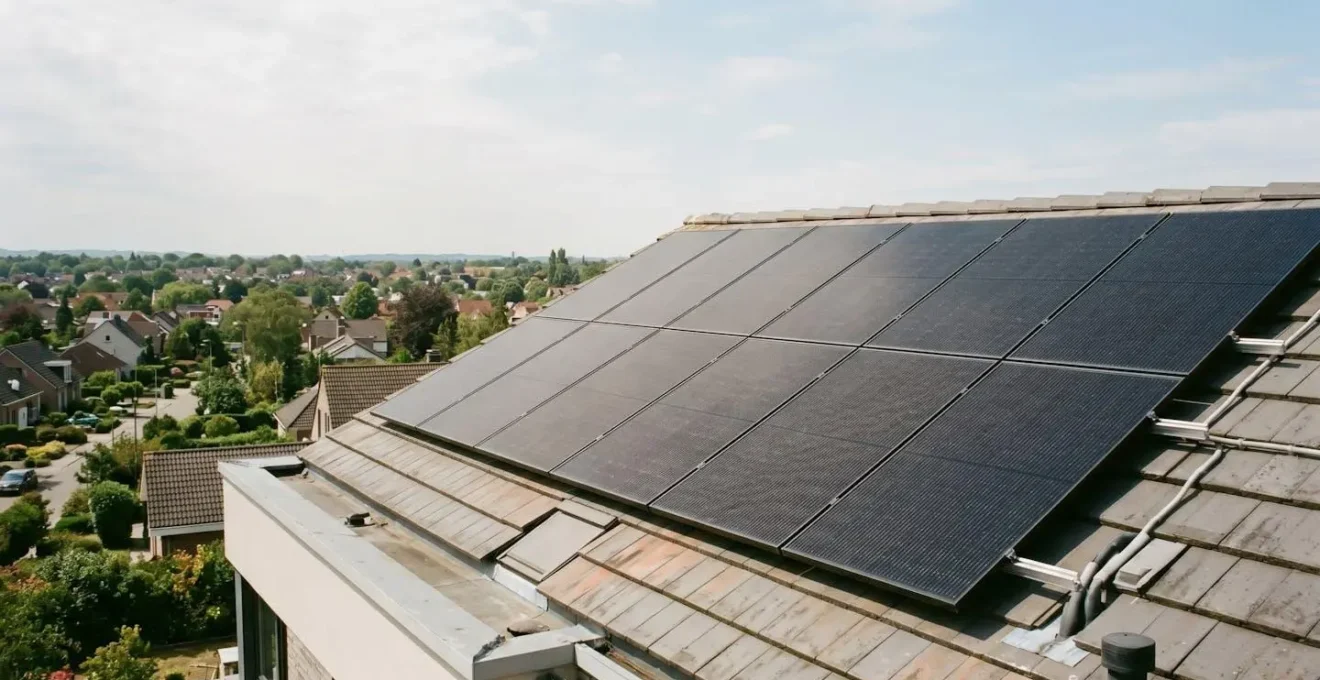 Installation photovoltaïque sur toiture de maison contemporaine en pleine journée