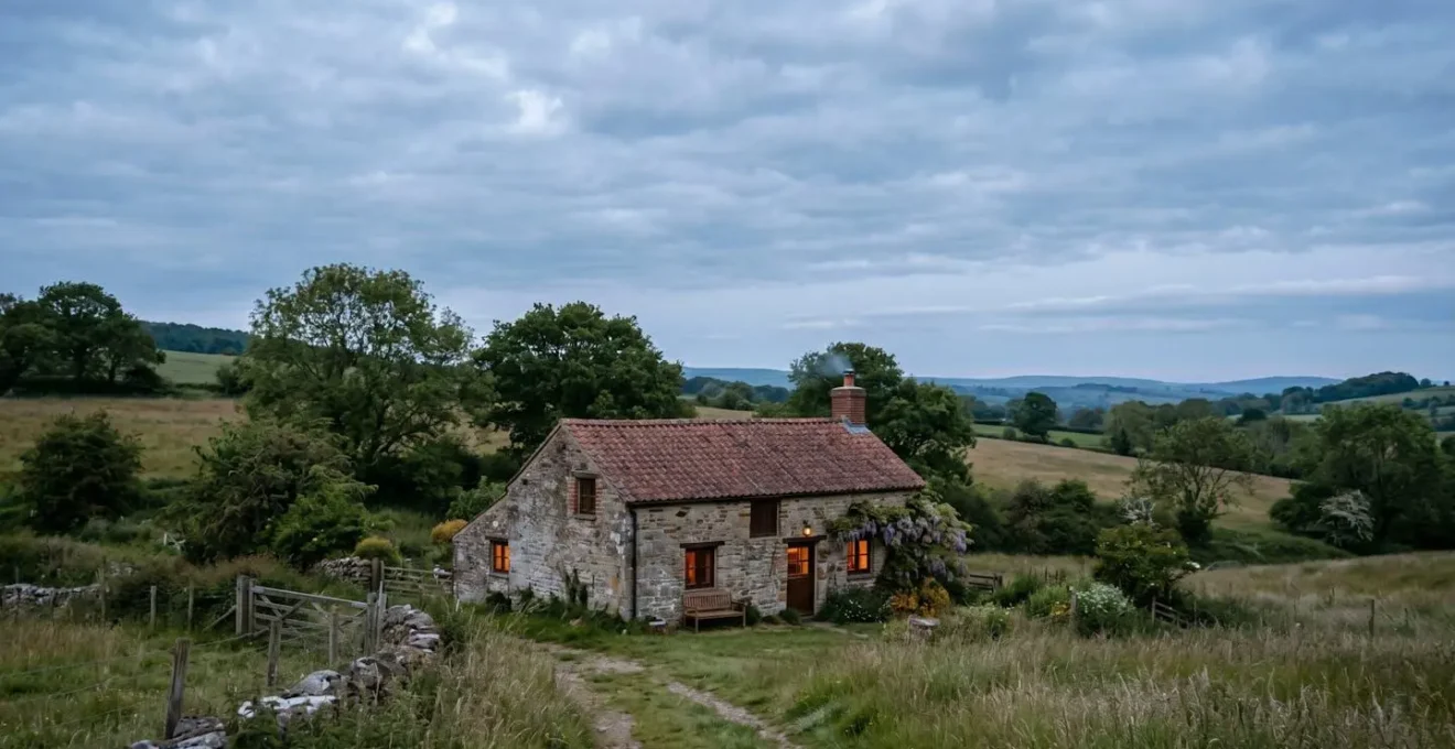 Maison de campagne traditionnelle intégrée harmonieusement dans son environnement rural naturel