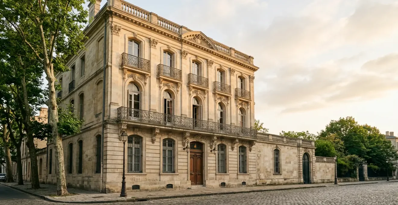 Façade d'une maison de maître avec ornements architecturaux restaurés mettant en valeur l'élégance du patrimoine