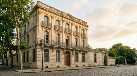 Façade d'une maison de maître avec ornements architecturaux restaurés mettant en valeur l'élégance du patrimoine