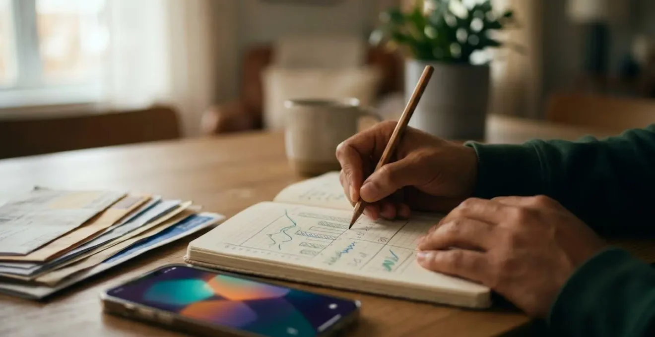 Carnet de bord énergétique avec relevés de consommation et graphiques de suivi