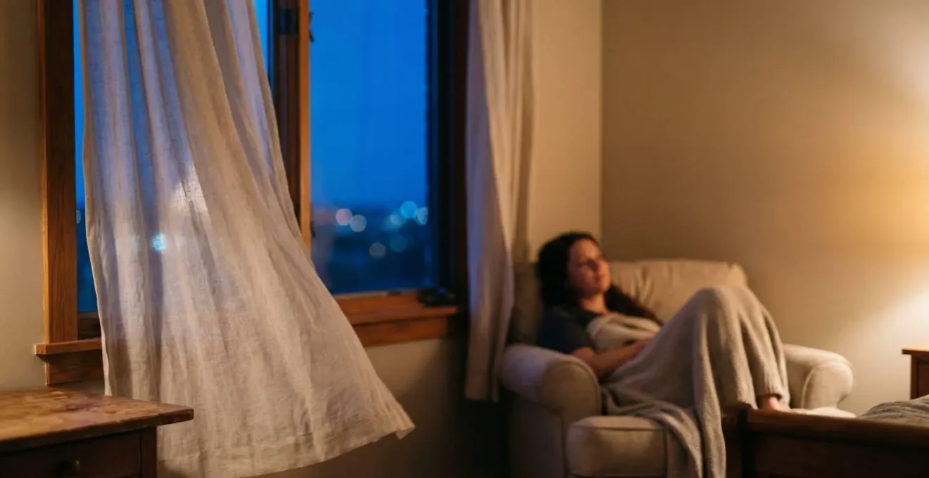 Ambiance nocturne d'une maison bioclimatique avec circulation d'air naturelle pour rafraîchissement passif